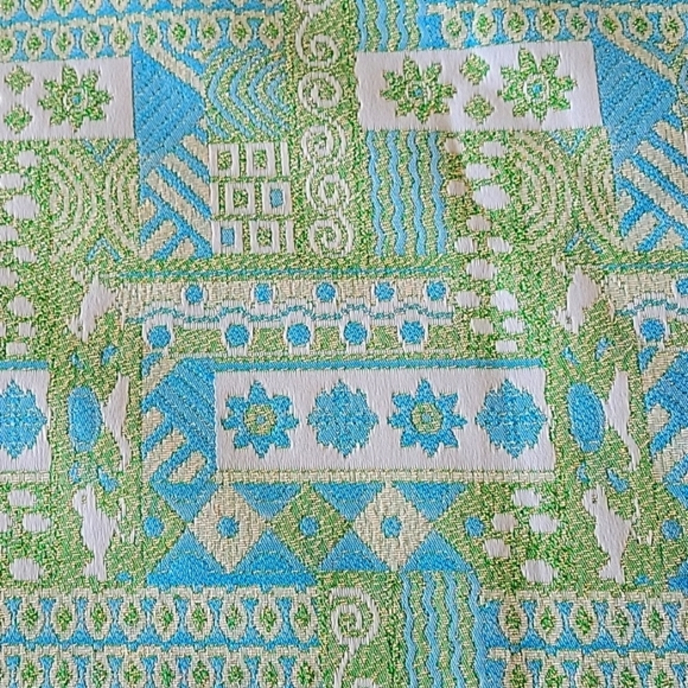 Vintage Geometric Patterned Fabric in Blue and Green
